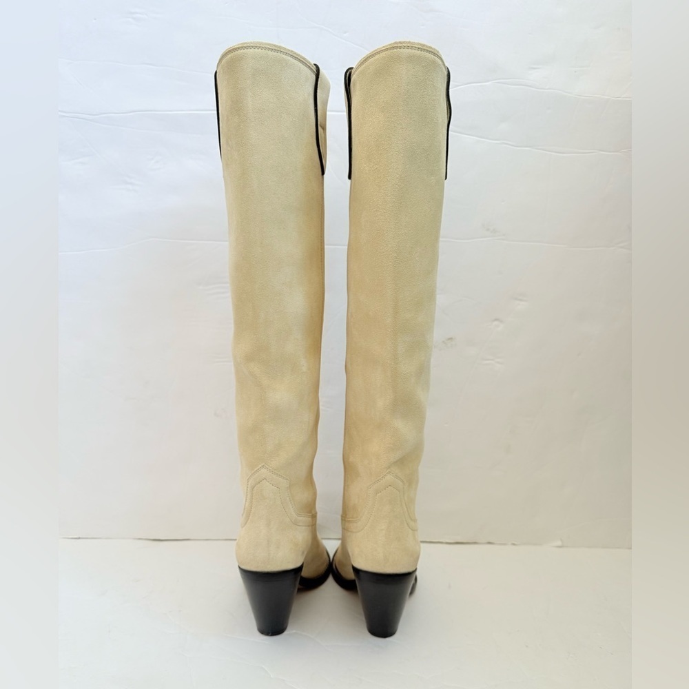 Isabel Marant Ecru/ Cream Suede Leather Lomero Cowboy Knee high boots EU 38 - Picture 9 of 13